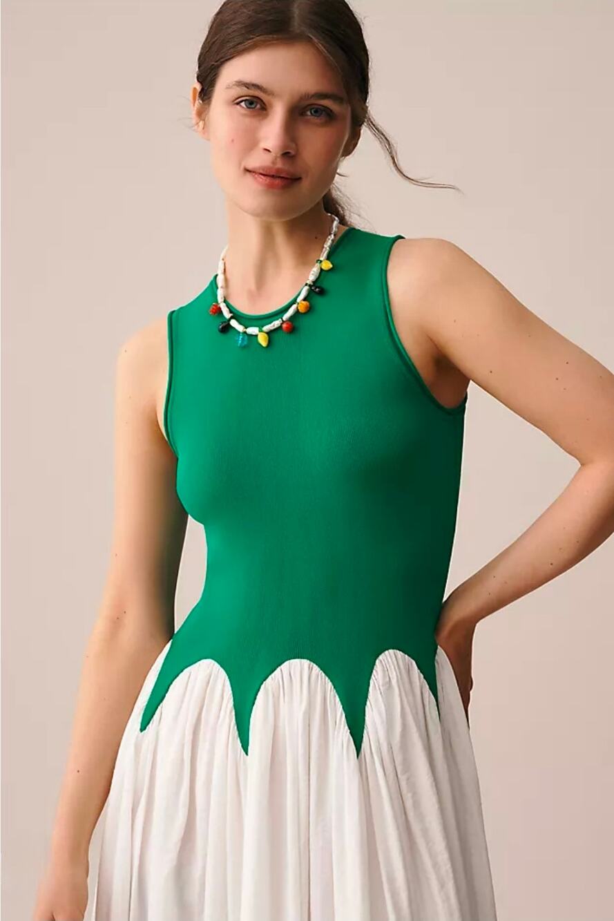 Siempre x Anthropologie Michelle Sleeveless Colorblock Midi Dress. Sz M Ret $198